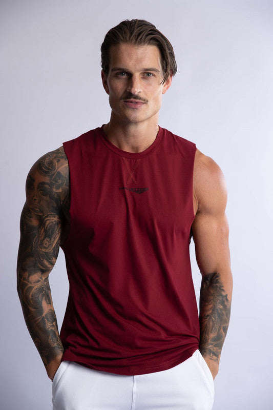 HARD HITTERS MEN'S CREW COTTON TANK BURGANDY LARGE